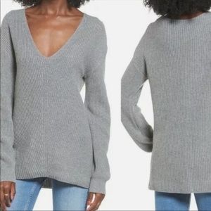 BP gray V Neck knit Cotton blend Pullover Ribbed Sweater